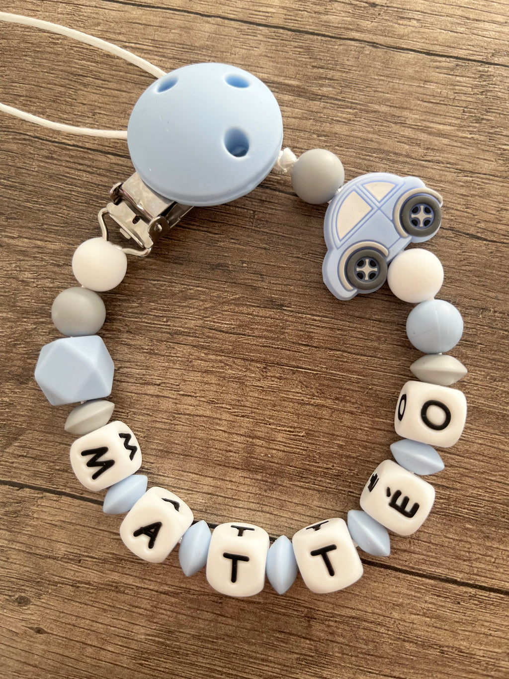 Attache tétine Voiture Bleu personnalisée