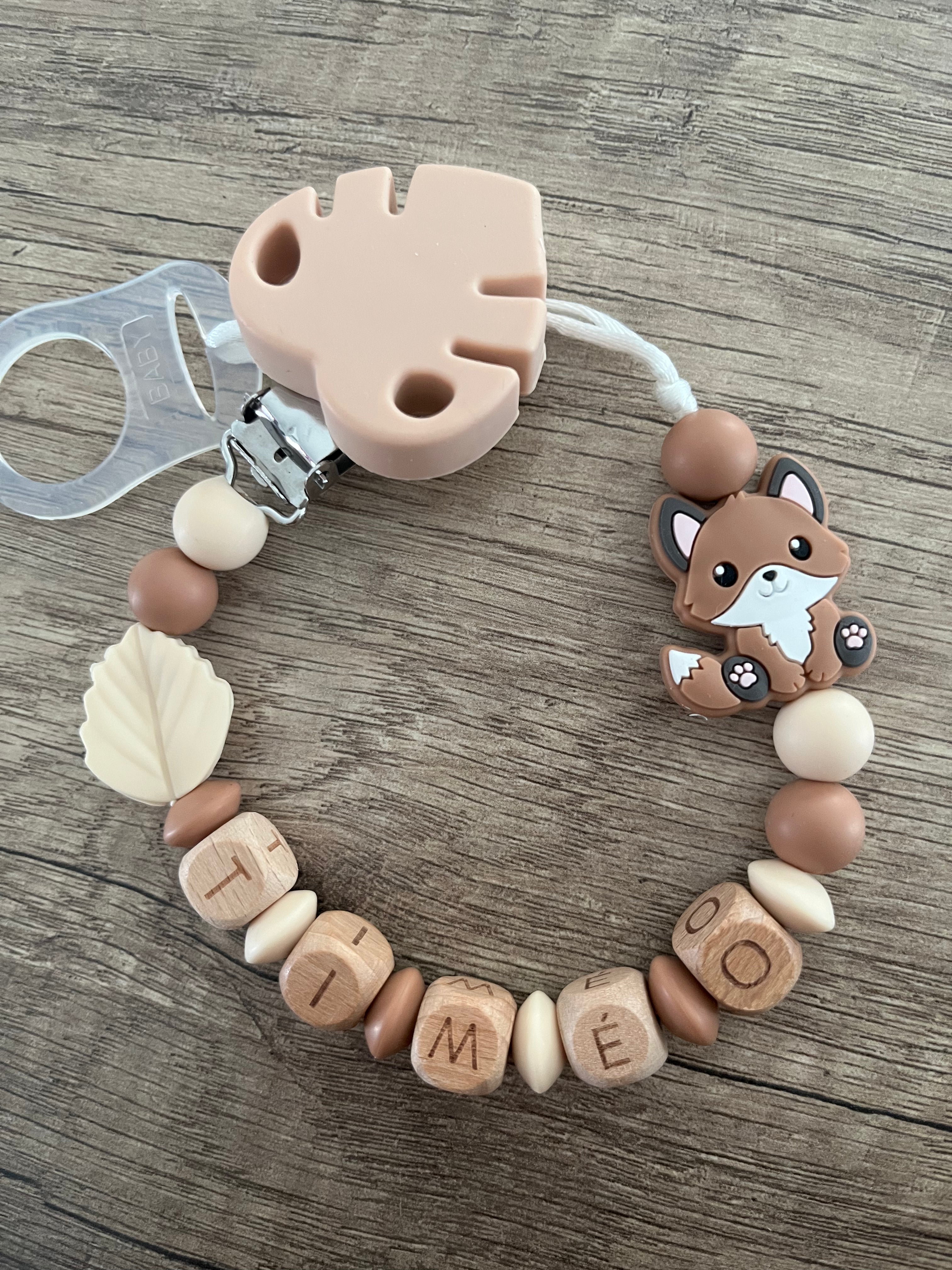 Attache tétine Renard Nature Bois personnalisée