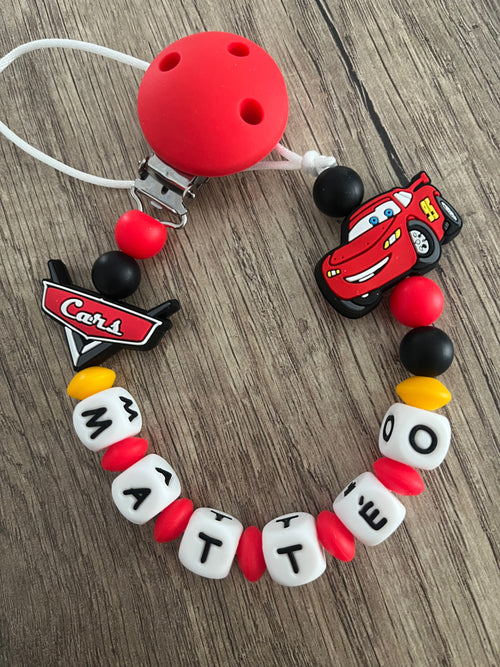 Attache tétine Disney Cars Flash Mcqueen avec logo personnalisée