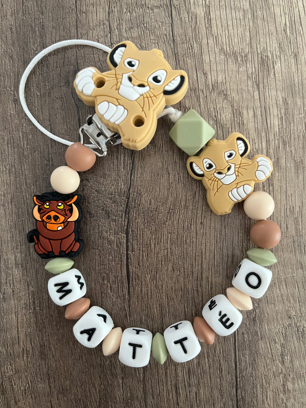 Attache tétine Roi Lion Simba Pumba personnalisée