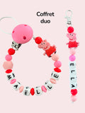 Coffret DUO cadeaux Peppa Pig - Attache tétine et Porte-clés à personnaliser