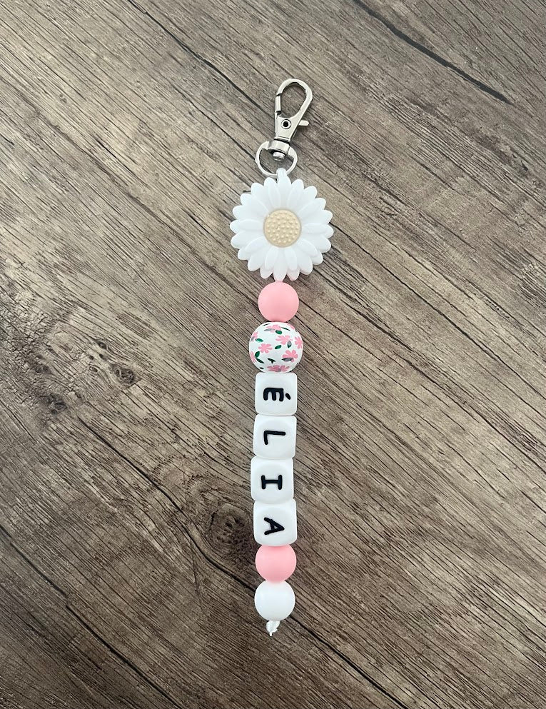 Porte-clés personnalisé thème Florale fleur paquerette KidCreationArtisanat