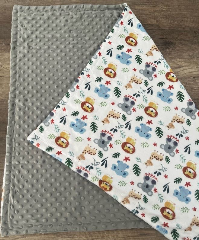 Couverture naissance minky bébé Animaux jungle personnalisée