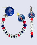 Coffret DUO PSG Football Bébé - Attache tétine et Porte-clés personnalisés KidCreationArtisanat
