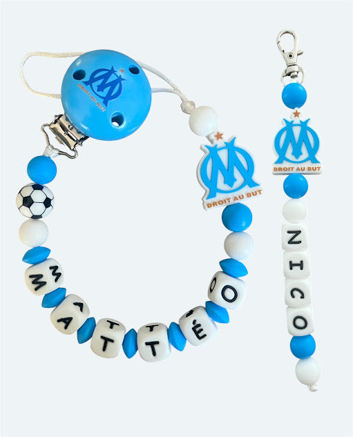 Coffret DUO OM Football Bébé - Attache tétine et Porte-clés personnalisés (Copie) KidCreationArtisanat