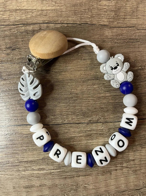 Attache tétine Ourson gris ou beige personnalisée KidCreationArtisanat