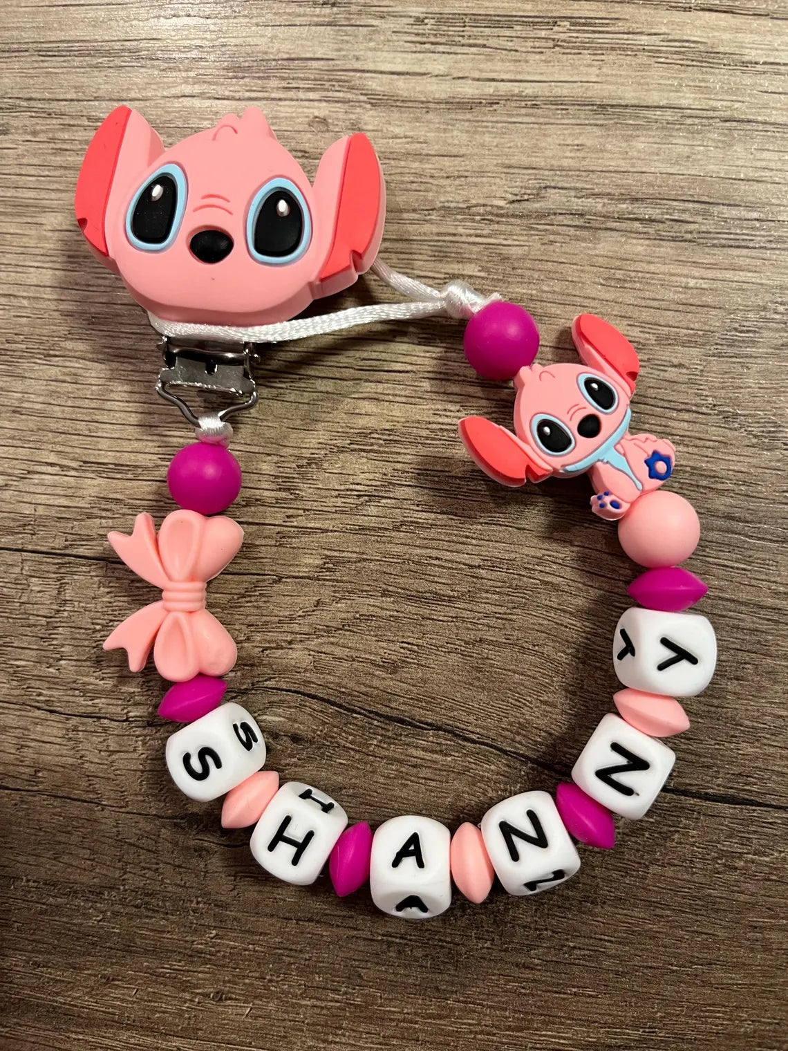 Attache tétine Disney Angel Stitch personnalisée KidCreationArtisanat