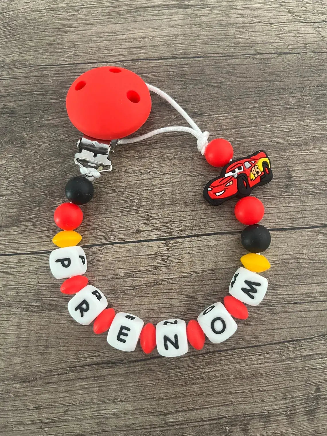 Attache tétine Disney Cars Flash Mcqueen personnalisée KidCreationArtisanat