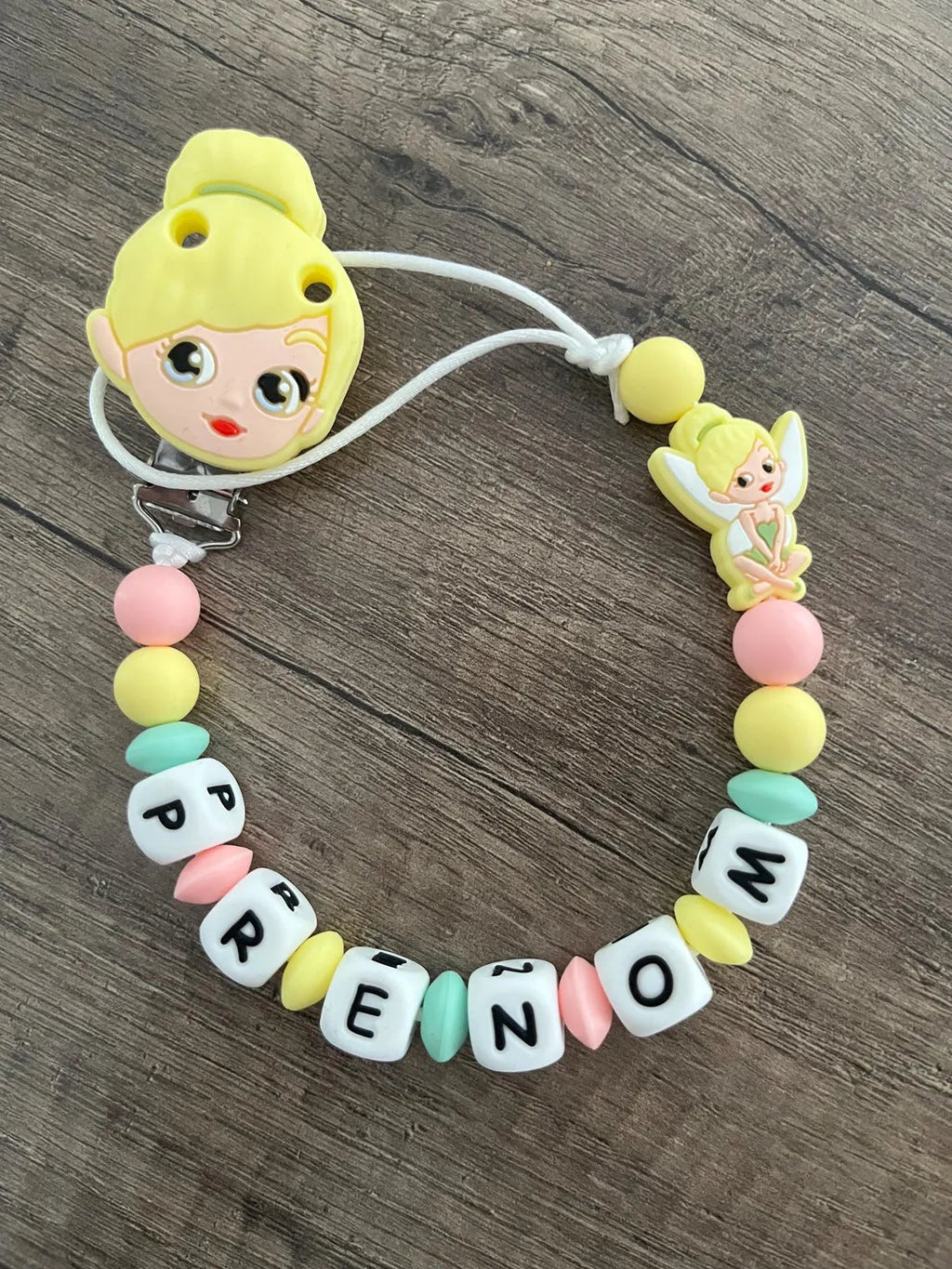 Attache tétine Disney Fée Clochette peter pan personnalisée KidCreationArtisanat
