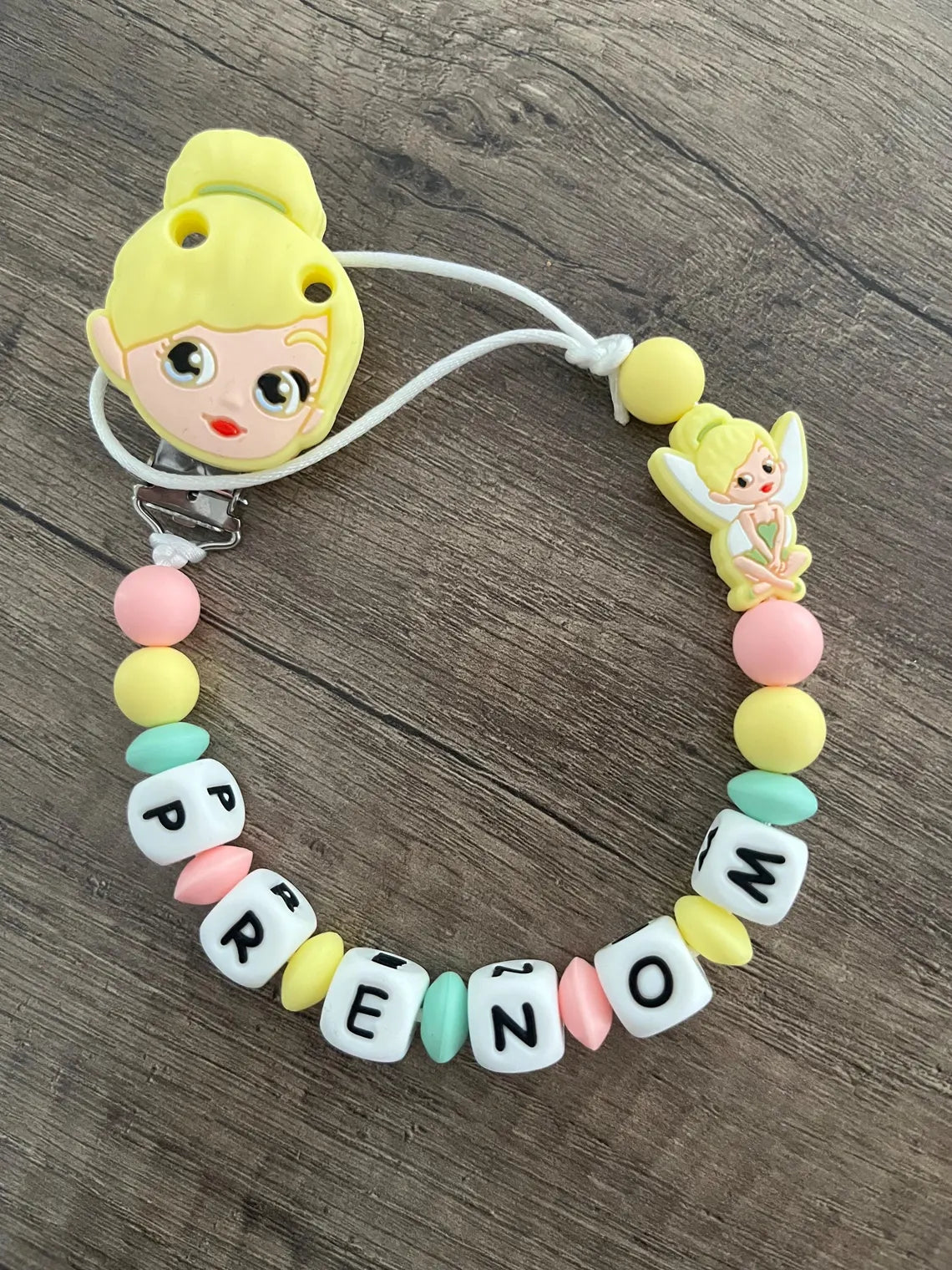 Attache tétine Disney Fée Clochette peter pan personnalisée KidCreationArtisanat