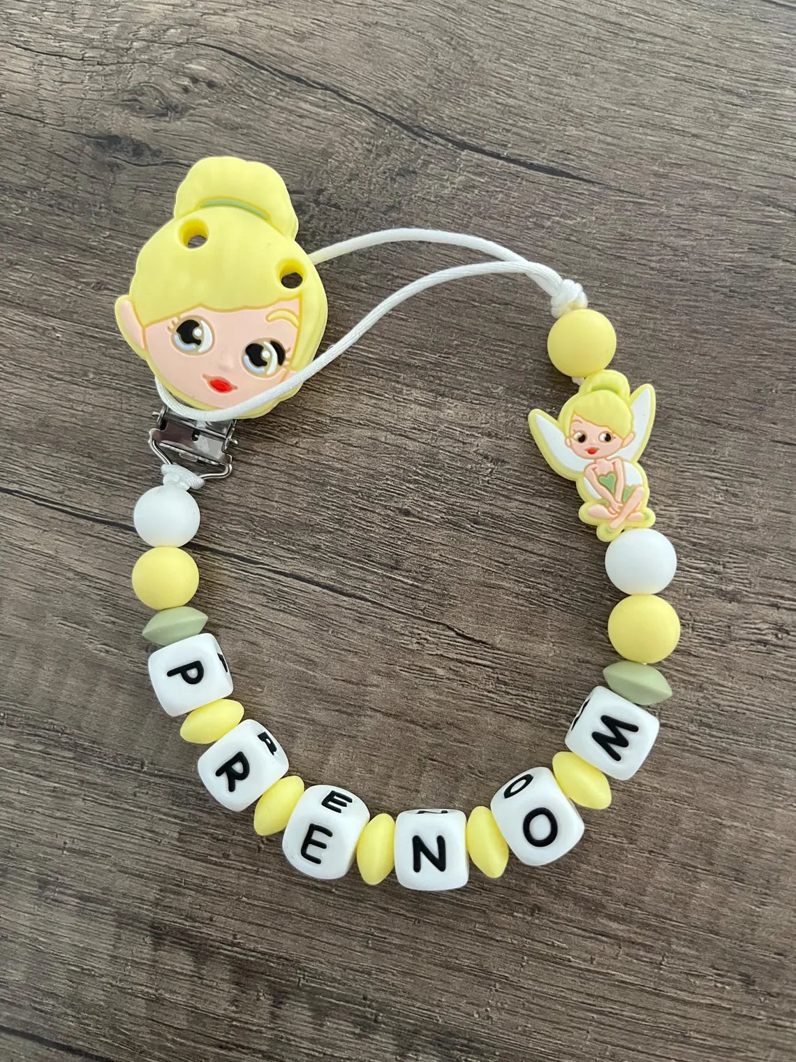 Attache tétine Disney Fée Clochette peter pan personnalisée KidCreationArtisanat