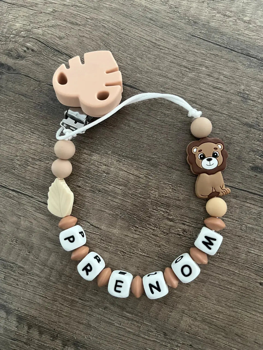 Attache tétine Lion thème savane personnalisée KidCreationArtisanat