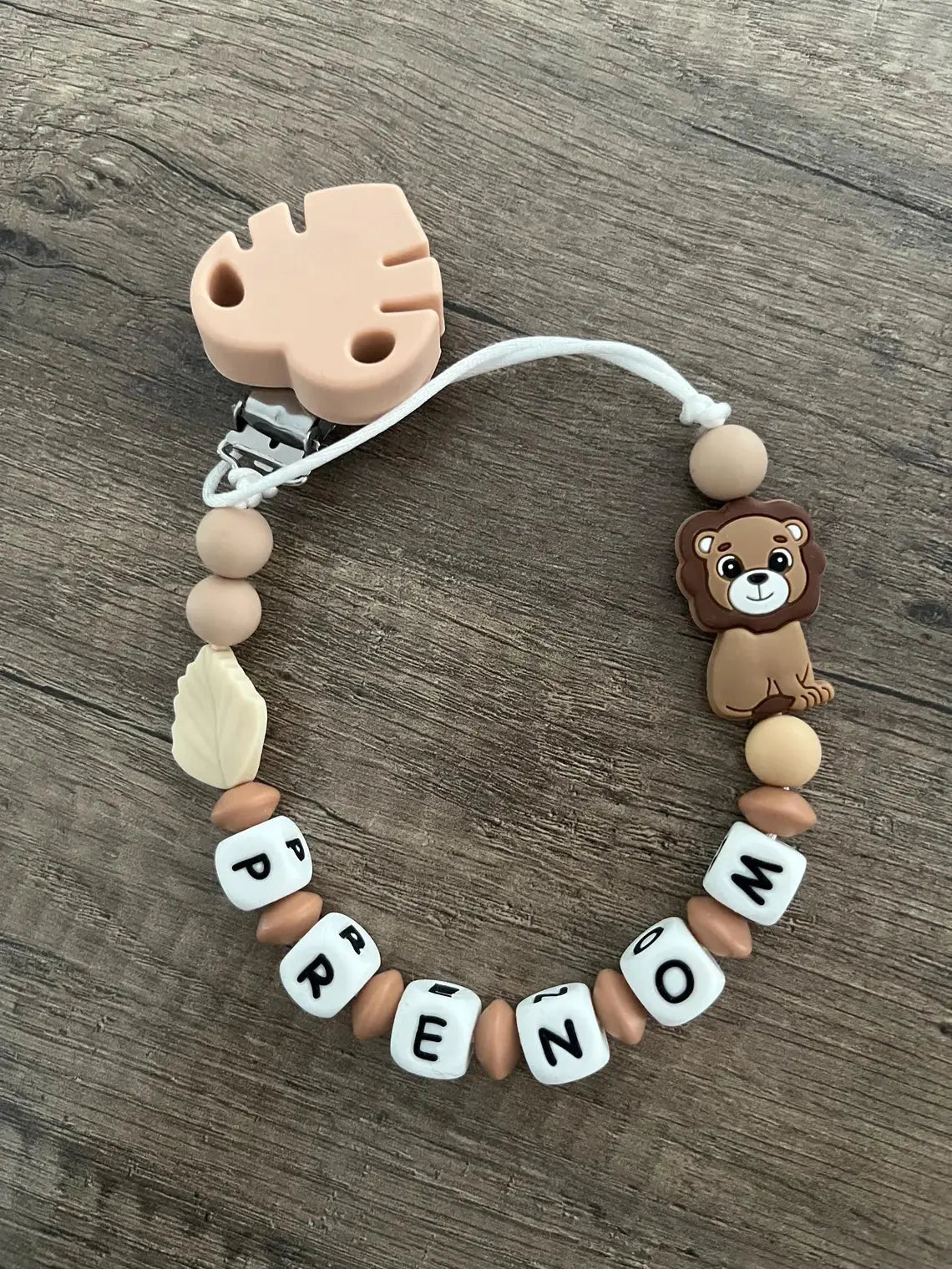 Attache tétine Lion thème savane personnalisée KidCreationArtisanat