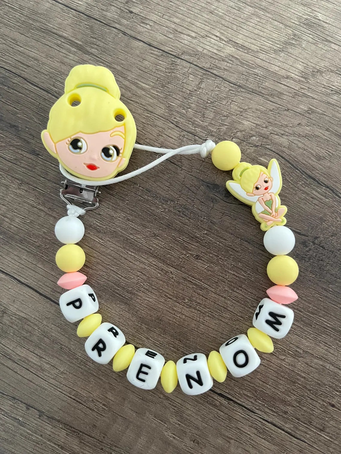 Attache tétine Disney Fée Clochette peter pan personnalisée KidCreationArtisanat