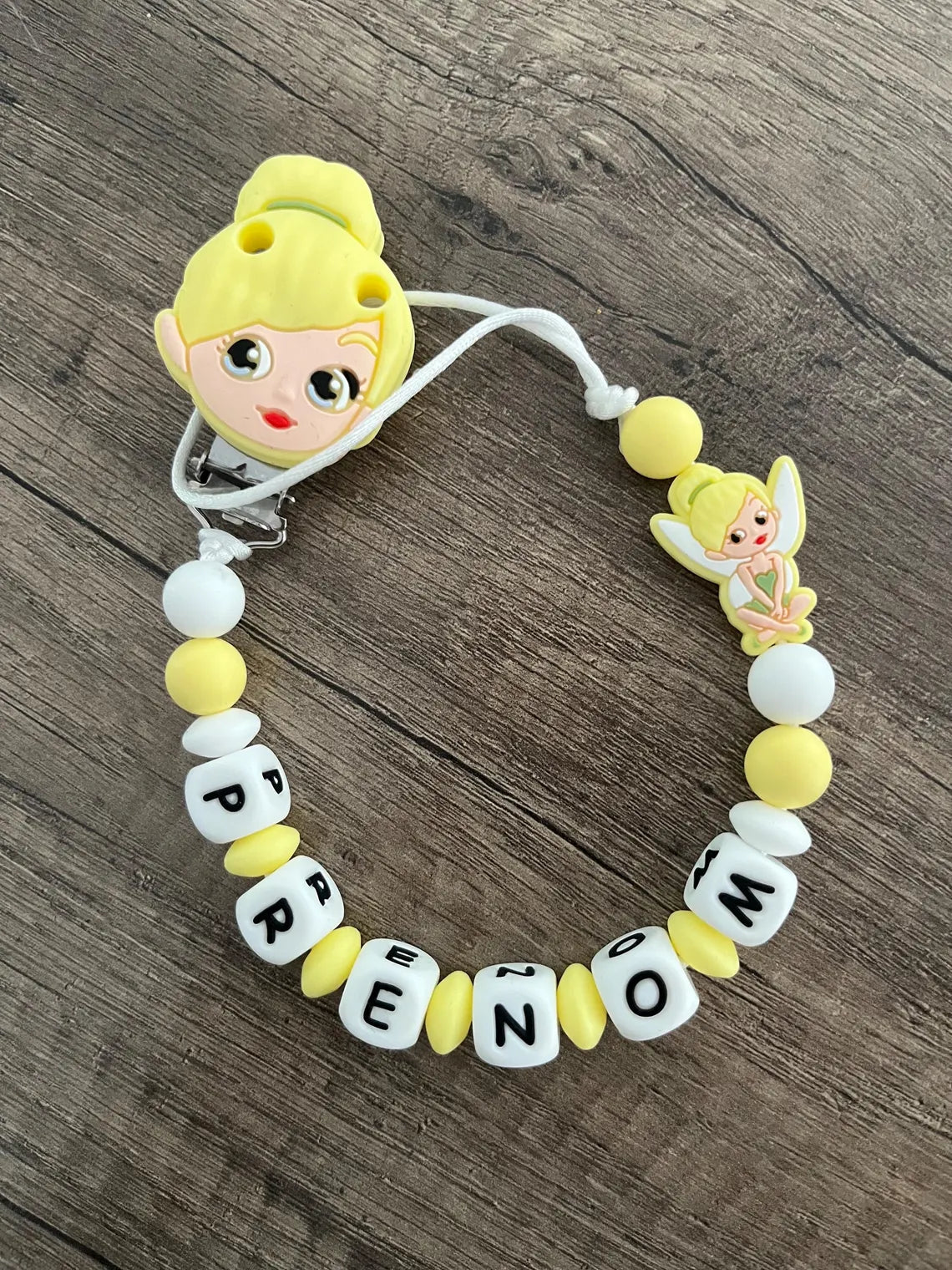 Attache tétine Disney Fée Clochette peter pan personnalisée KidCreationArtisanat
