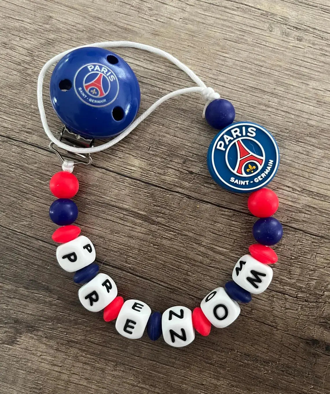Attache tétine PSG Paris-Saint-Germain personnalisées KidCreationArtisanat