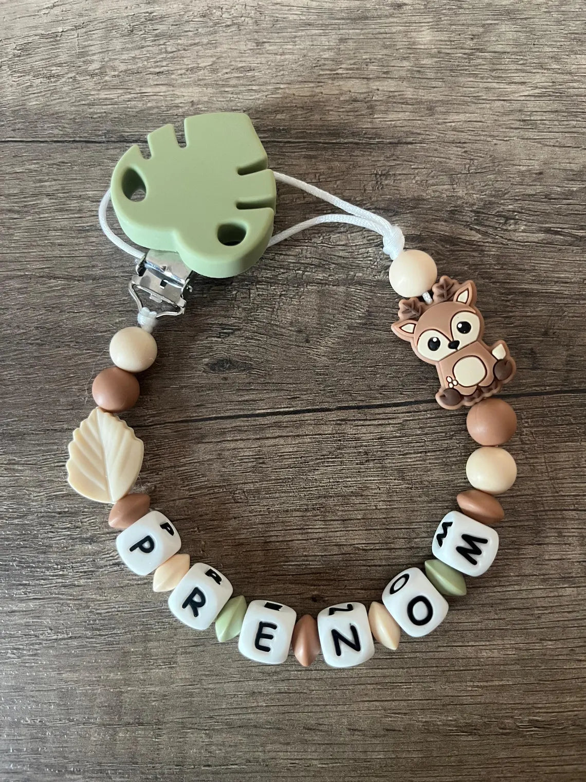 Attache tétines Biche Chevreuil personnalisée KidCreationArtisanat