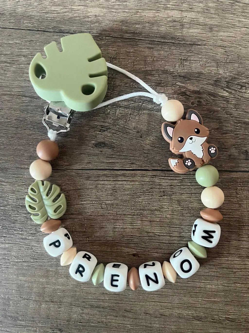 Attache tétine Renard thème forêt personnalisée KidCreationArtisanat