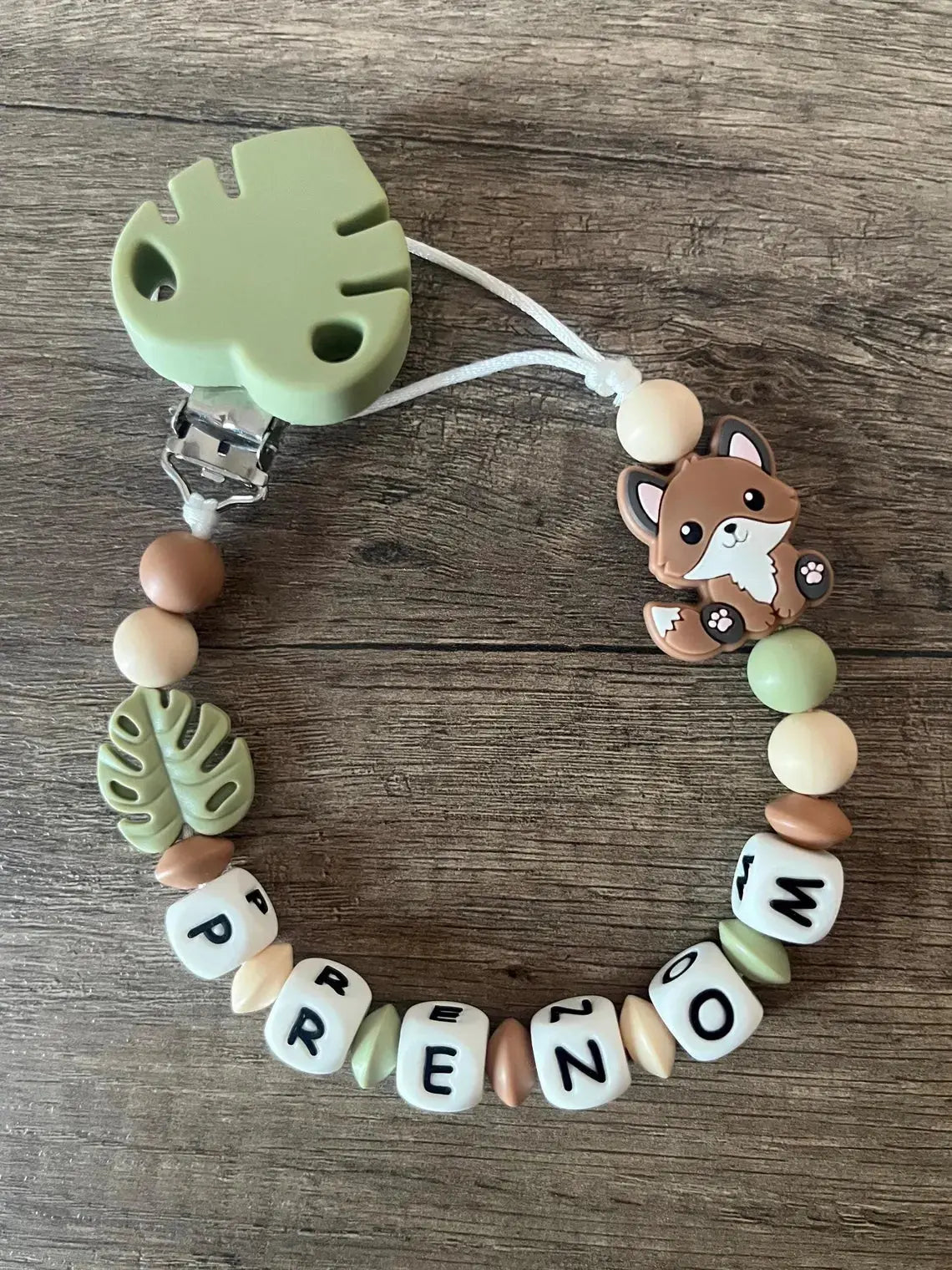 Attache tétine Renard thème forêt personnalisée KidCreationArtisanat
