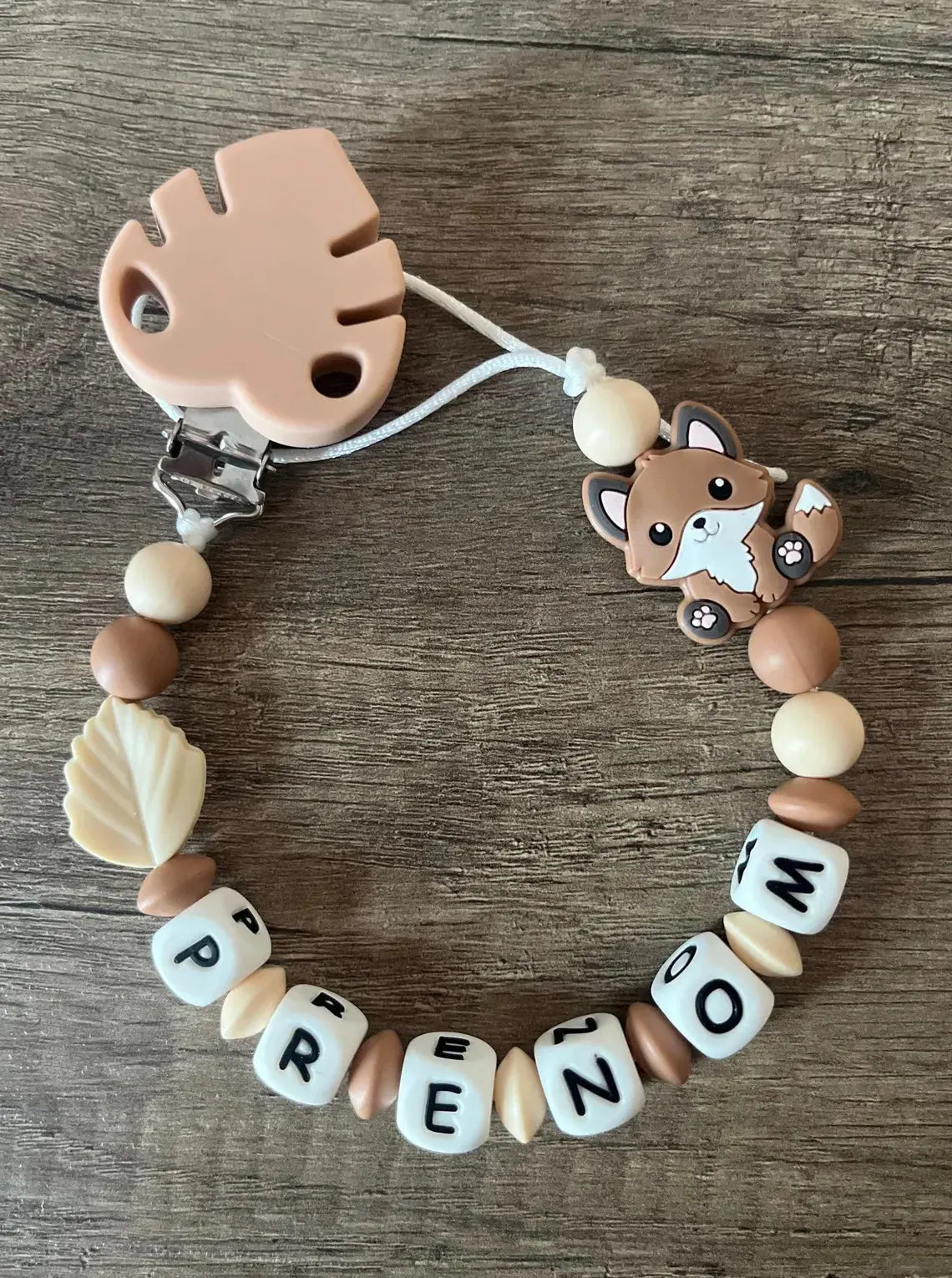 Attache tétine Renard thème forêt personnalisée KidCreationArtisanat