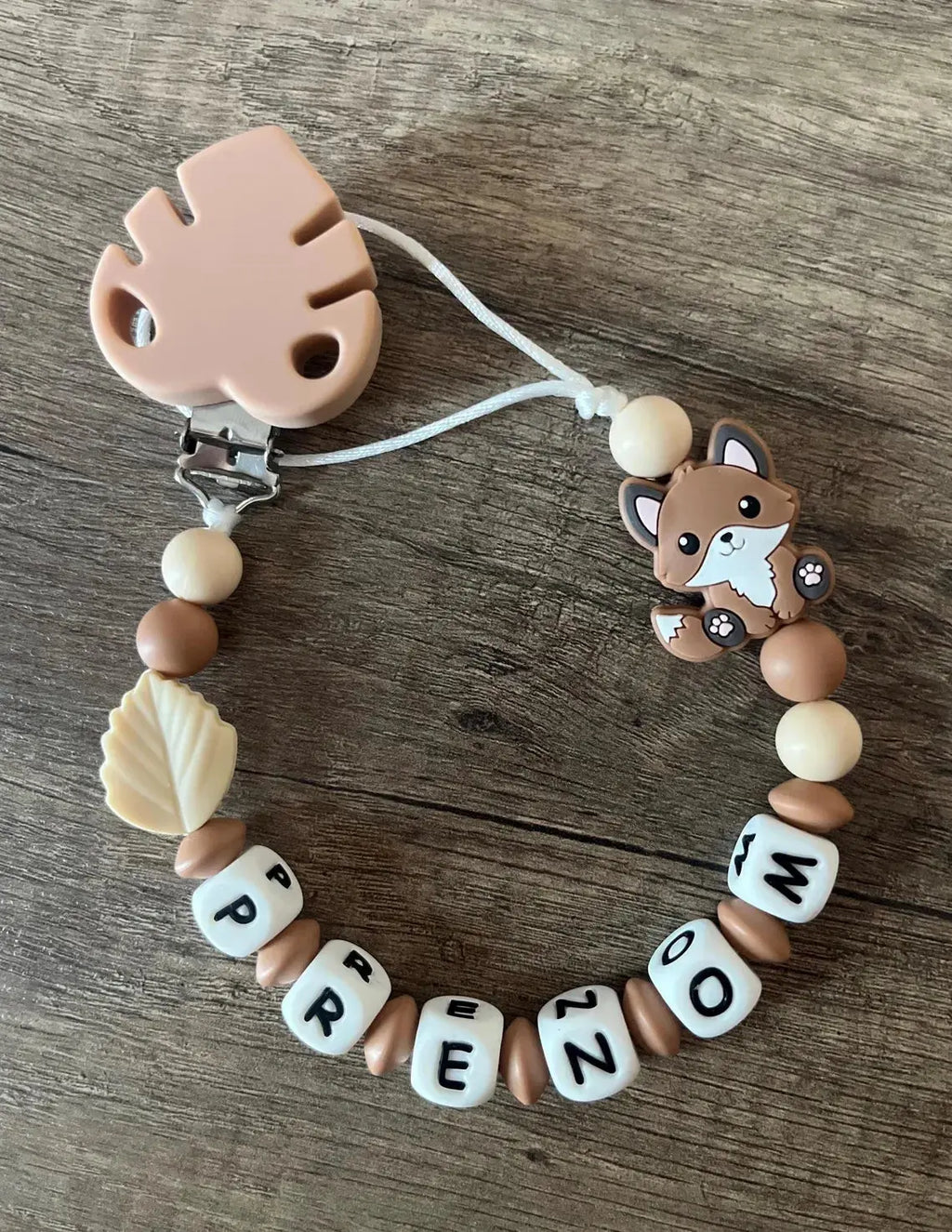 Attache tétine Renard thème forêt personnalisée KidCreationArtisanat