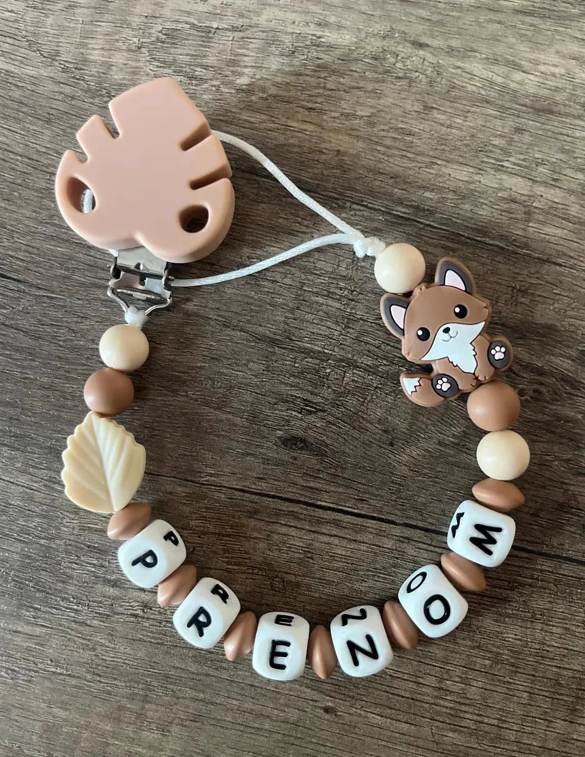 Attache tétine Renard thème forêt personnalisée KidCreationArtisanat