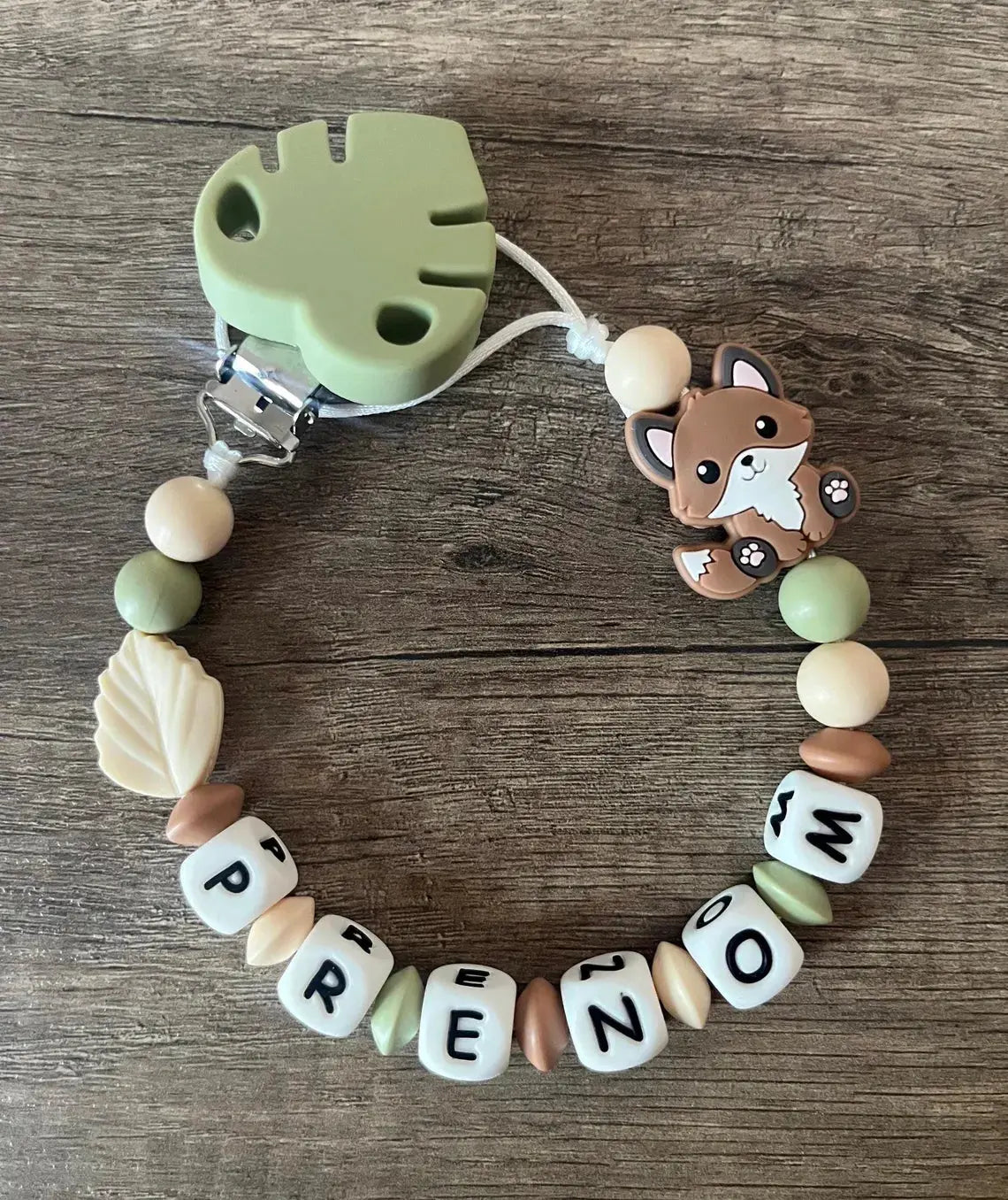 Attache tétine Renard thème forêt personnalisée KidCreationArtisanat