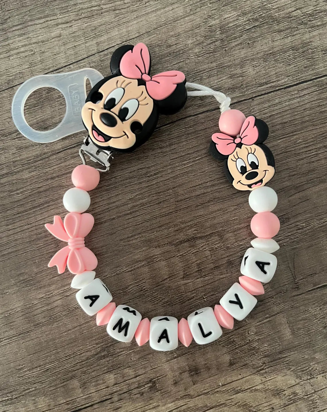 Attache tétine Disney Minnie personnalisée KidCreationArtisanat