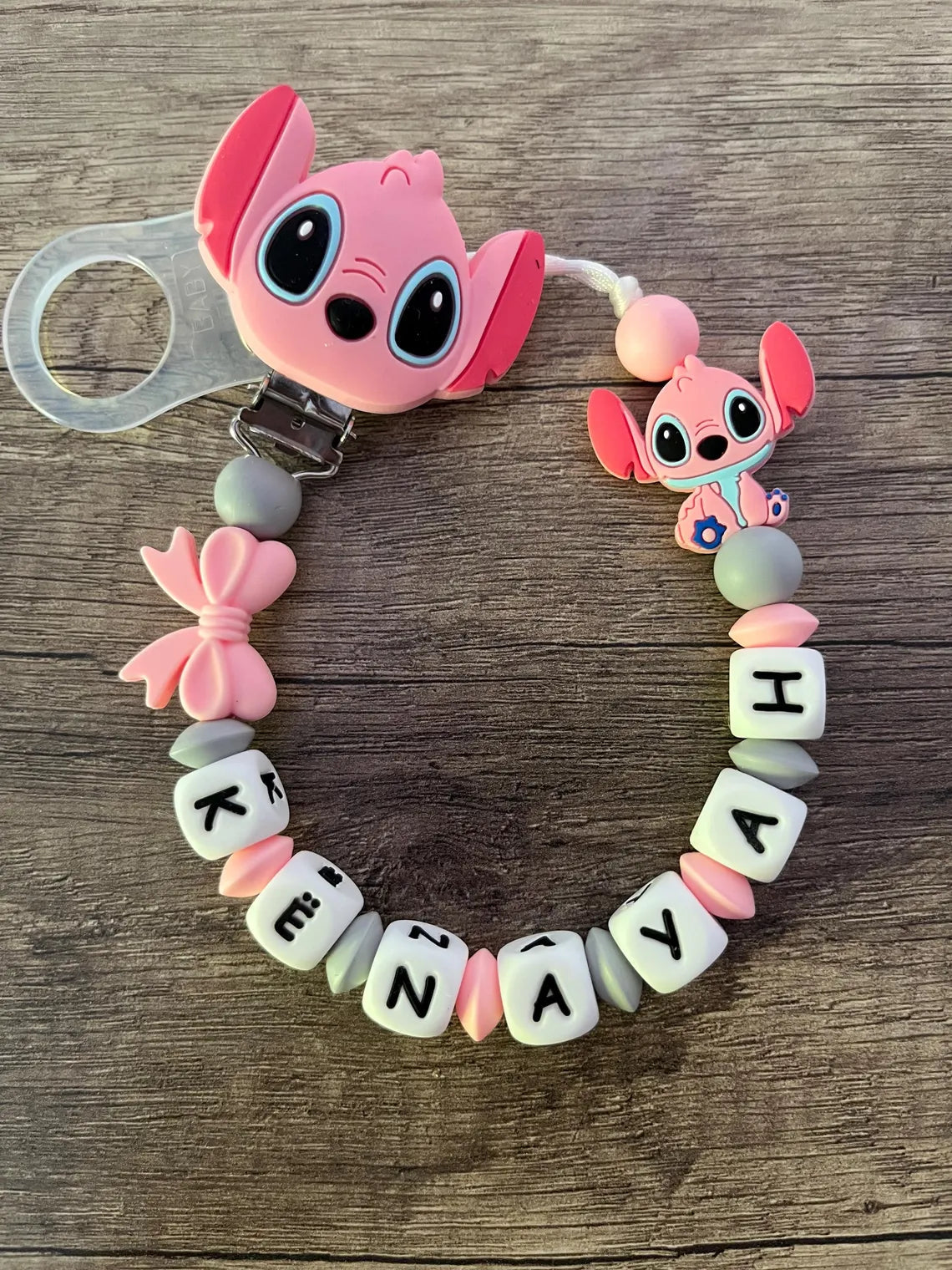 Attache tétine Disney Angel Stitch personnalisée KidCreationArtisanat