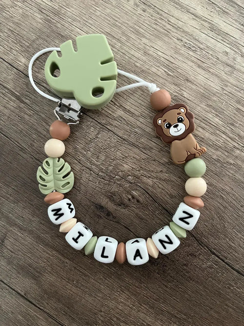 Attache tétine Lion thème savane personnalisée KidCreationArtisanat