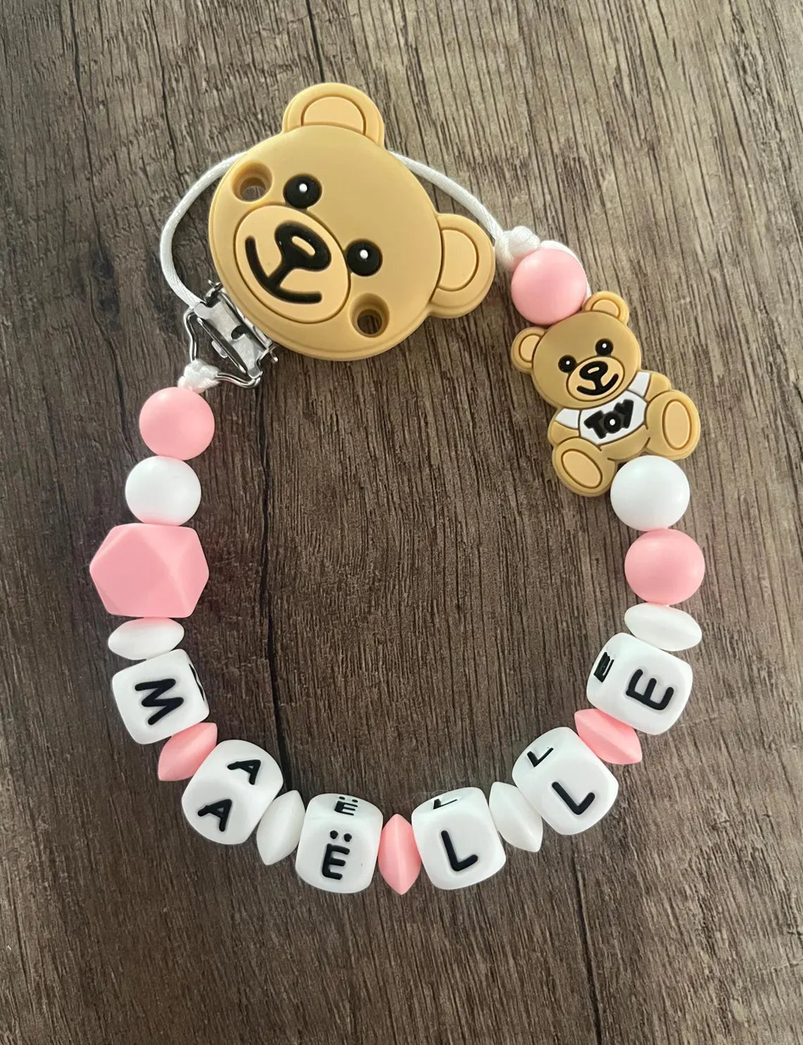 Attache tétine Ours ourson  personnalisée KidCreationArtisanat