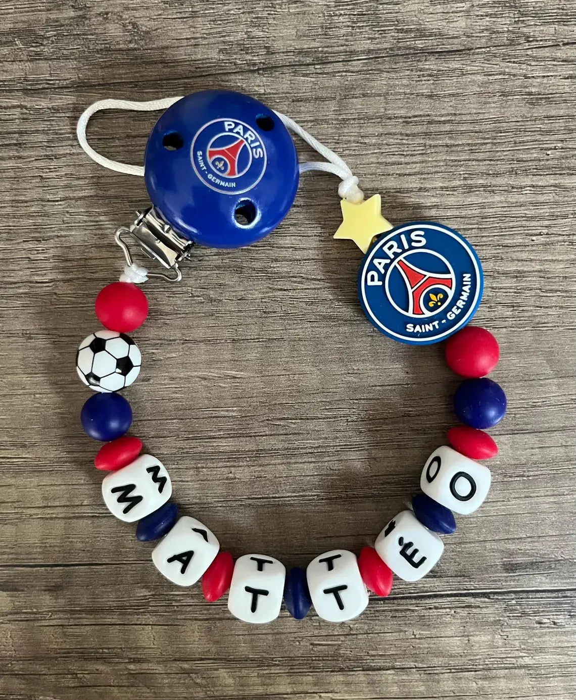 Attache tétine PSG Paris-Saint-Germain personnalisées KidCreationArtisanat