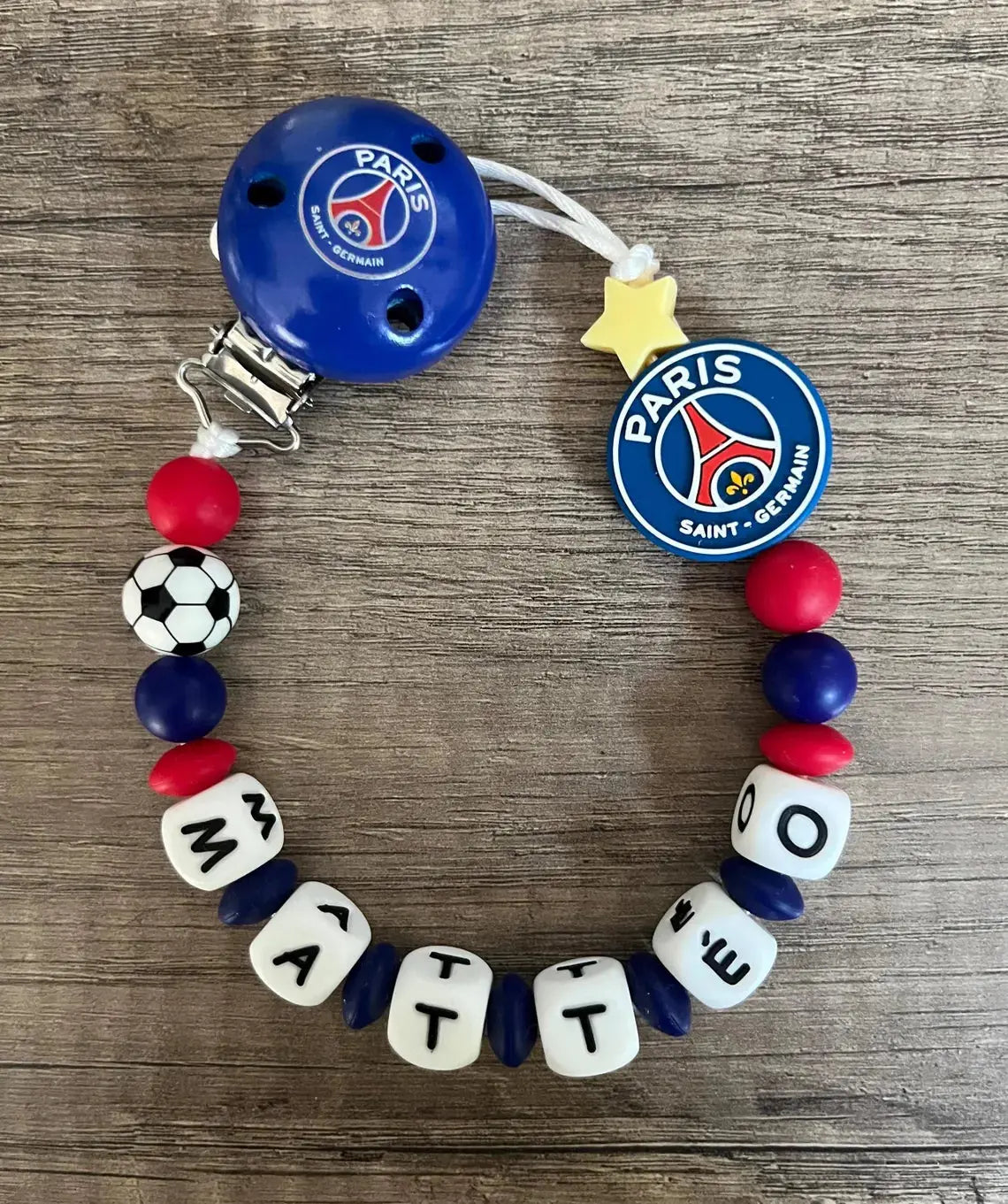 Attache tétine PSG Paris-Saint-Germain personnalisées KidCreationArtisanat
