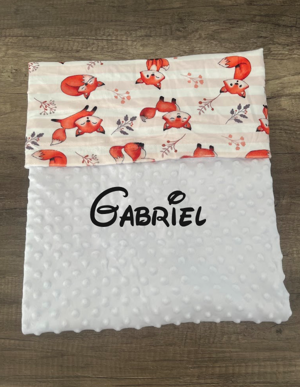 Couverture naissance minky bébé Renard personnalisée
