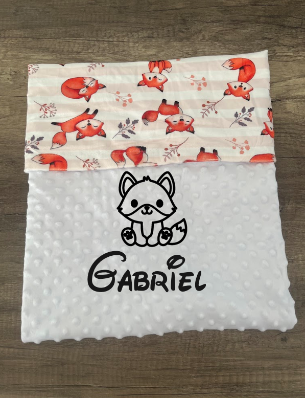 Couverture naissance minky bébé Renard personnalisée avec logo