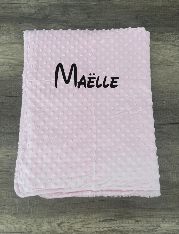 Couverture naissance minky bébé rose personnalisée