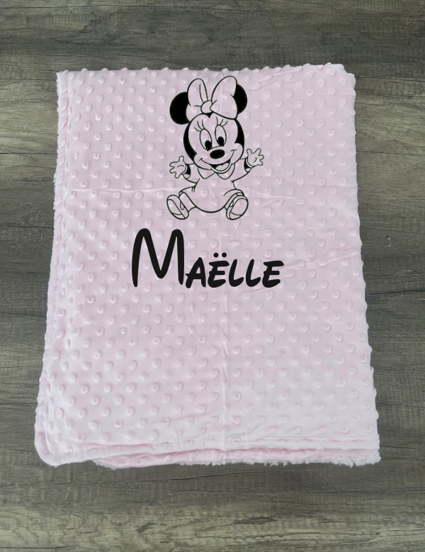 Couverture naissance minky bébé rose personnalisée avec logo