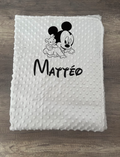 Couverture naissance minky bébé gris personnalisée avec logo