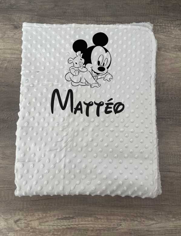 Couverture naissance minky bébé taupe personnalisée avec logo